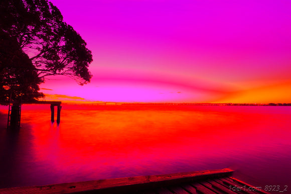 Stanley Point Sunset with Auckland Harbour Bridge, Ramp, and Jetty - Orange, Red, Magenta