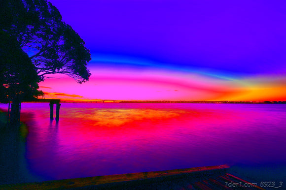 Stanley Point Sunset with Auckland Harbour Bridge, Ramp, and Jetty - Orange, Blue, Magenta